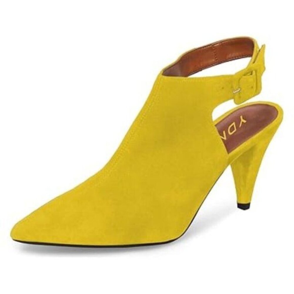 YDN Women Pointed Toe Cone High Heels Slingback Booties Ankle Strap Faux Suede